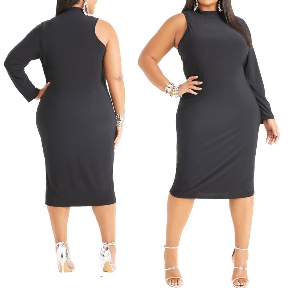 Ashley Stewart Size 34/36 (6X) Black One Shoulder Bodycon Dress (Q9.10)